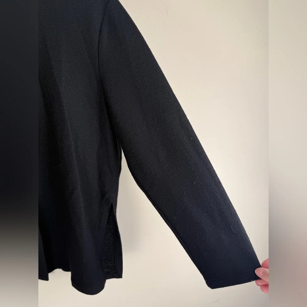 Eileen Fisher Women's Black 100% Wool Button Up Cardigan‎ Side Slit Small Career